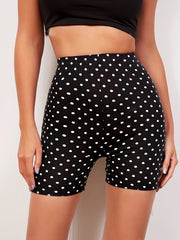 Polka-dot Print Cropped Leggings, Casual High Waist Stretchy Leggings For Summer, Women's Clothing