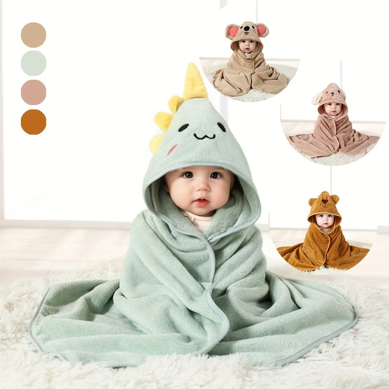 Baby Hooded Swaddle Blanket, Soft Plush Dinosaur Character Wrap, Machine Washable Polyester for 0-3 Years, Absorbent Breathable Skin-Friendly, Multi-Use Towel for Bath, Nap, Stroller – 80.01x80.01 cm