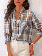 Button Up Plaid Shirt, Casual Pocket Shirt, Women's Clothing