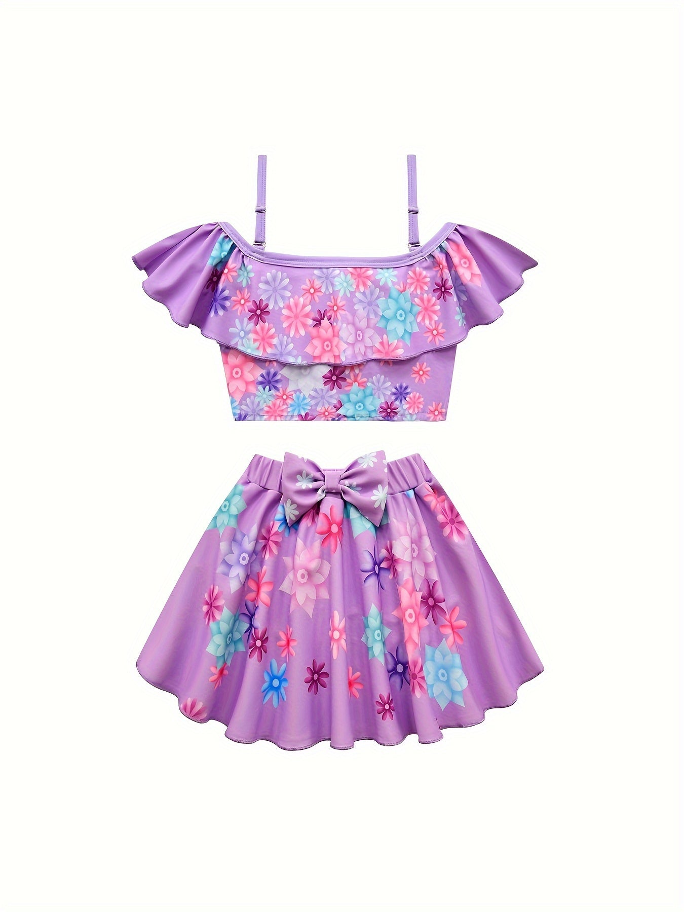 Girls Swimming Costume Encanto Mirabel Swimwear Crop Top + Skirt Swimsuit Dress