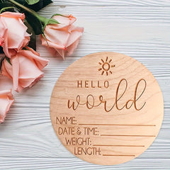 13.97 Cm Cute Announcement Sign, Birth Announcement Card, Wooden Birth Announcement Sign, Hello World Sign, Milestone Card