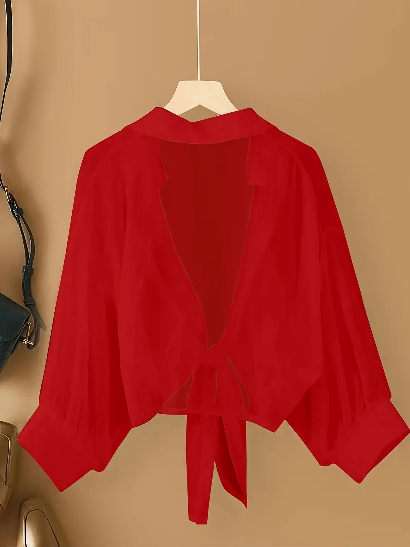 Solid Single Button Chiffon Blouse, Versatile Drop Shoulder Blouse For Spring & Fall, Women's Clothing