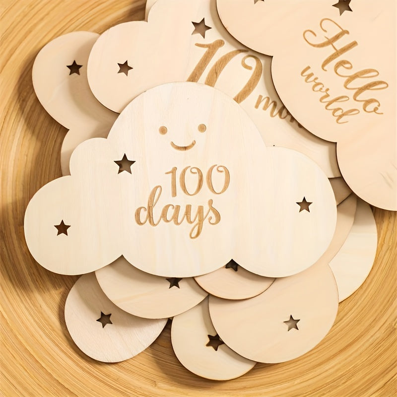 8pcs/set Creative Cloud Milestone Cards, Wooden Milestone Birth Sign, Photography Milestone Card, First Year Growth Card, Pregnancy Journey Milestone Markers For Photo Props