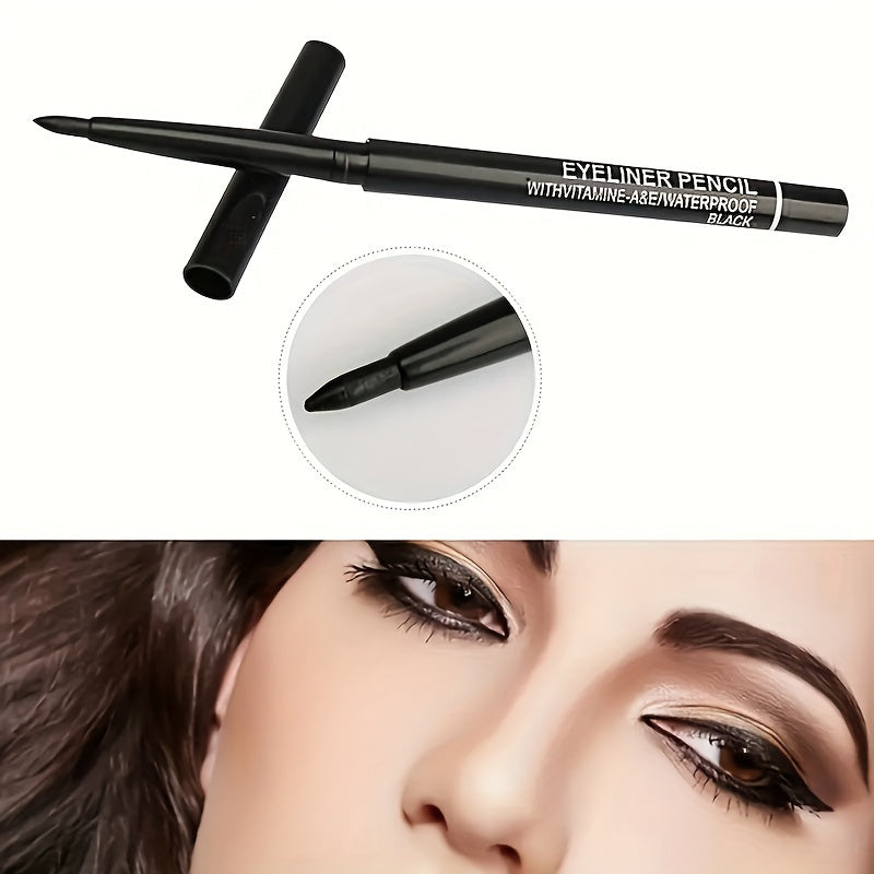 1PC Smooth Glide Black Eyeliner Pencil, Easy to Apply, Waterproof, Beginner-Friendly Formula with Vitamin E – Long-Lasting Intense Color Eyeliner