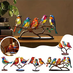 Stained Glass Style Bird Tree Branch Desktop Decor, Lifelike Metal Bird Tree Branch Decoration, Double-Sided Colorful Hummingbird Craft Sculpture, Essential Bedroom Ornament, Suitable As A Gift For Bird Enthusiasts.