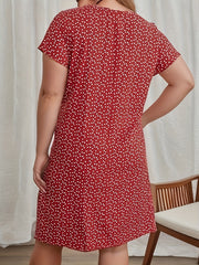 Plus Size All Over Print Dress, Elegant V Neck Short Sleeve Dress, Women's Plus Size Clothing