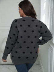 Plus Size Casual Sweater, Women's Plus Dot Print Long Sleeve Round Neck Medium Stretch Jumper