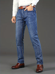 Mens Classic Denim Jeans - Fashionable Light Business Look - Comfortably Stretchy, Straight Leg Design - Ideal for Outdoor Casual Wear Everyday