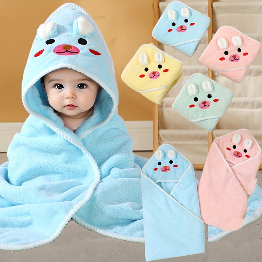 Soft Cartoon Animal Swaddling Blanket Set for Babies 0-3 Years - Reinforced Edge, Highly Absorbent and Skin-Friendly Polyester, Ideal for Bath Towel, Stroller Nap Blanket - 80.01x80.01 cm - Machine Washable