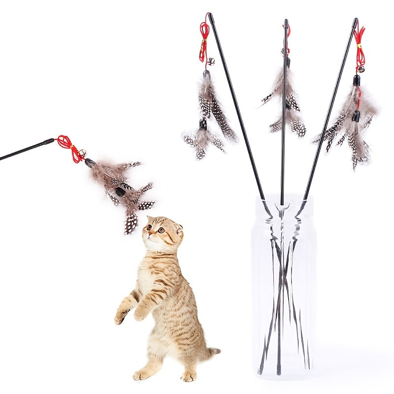 Interactive Cat Toy - 1pc Cat Teaser Stick with Feather & Bell for Indoor Cats' Fun & Exercise - Kerala Elegance