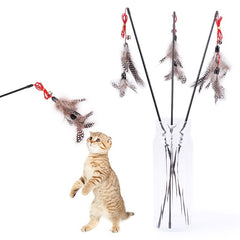 Interactive Cat Toy - 1pc Cat Teaser Stick with Feather & Bell for Indoor Cats' Fun & Exercise - Kerala Elegance