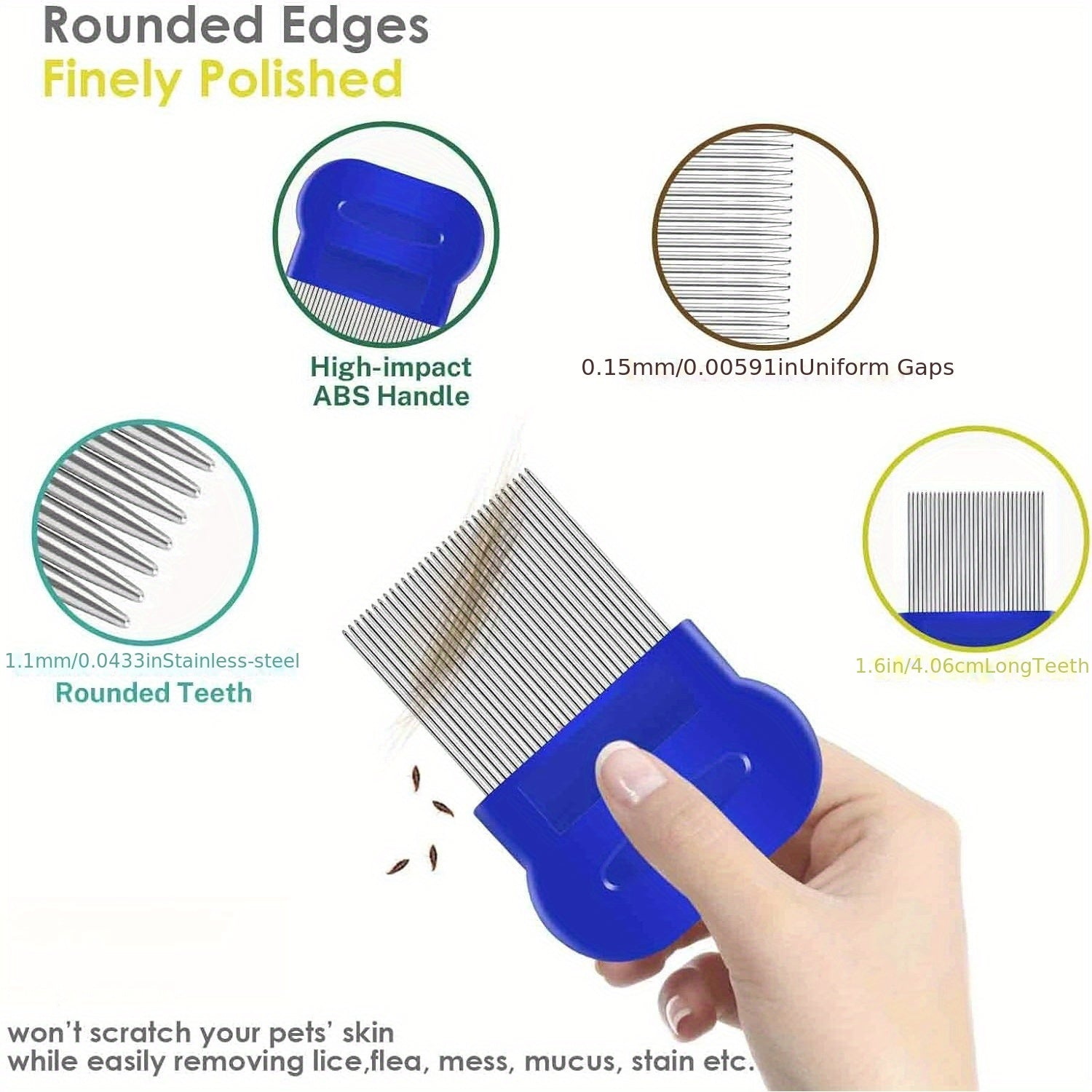 4pcs Flea And Lice Combs, Stainless Steel Beauty Comb, Round Teeth, Double-sided Professional Pet Tear Remover, Suitable For Small, Medium And Large Pets