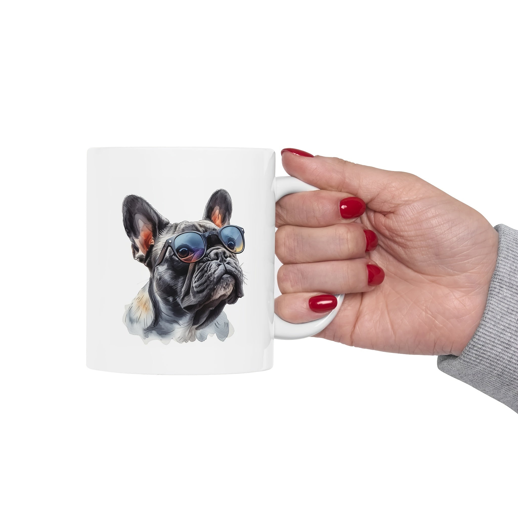 French Bulldog Ceramic Mug 11oz - Cool Glasses Dog Watercolor Print - Dog Lover Gift - Dishwasher & Microwave Safe