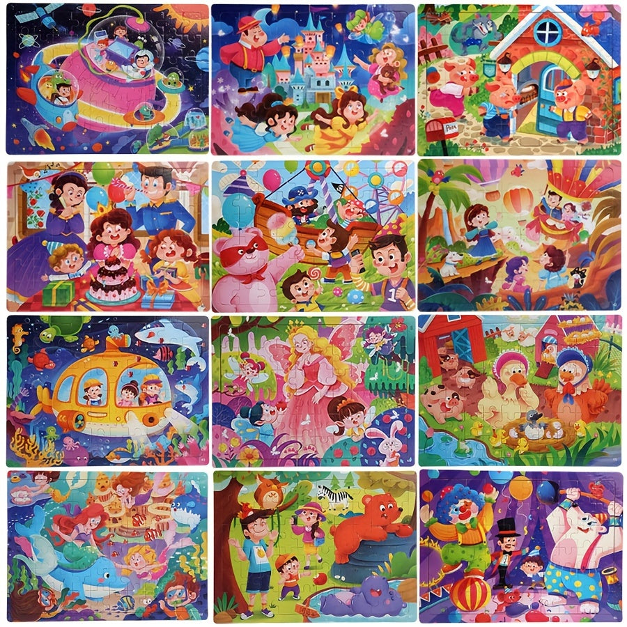 60pcs Wooden Large Piece Children's Cartoon Puzzle, Early Education Enlightenment Education Hands-on Ability Assembled Cute Mermaid Cartoon Character