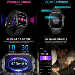 Tactical Outdoor Smartwatch (Answer/Make Calls), 4.98cm Smart Watch For IPhone And Android Phones, Sport Watch With Lock-Screen/100+Sport Modes/Long Battery Life/Weather Forecast/Alarm Clock/ Good Gifts For Sportsmen