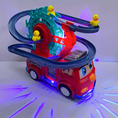 Children's Electric Universal Track Fire Truck, Duck Slide Track Ferris Wheel Fire Truck With Lights And Music