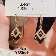 Double Rhombus Shape Shiny Zircon Inlaid Dangle Earrings Elegant Simple Style Zinc Alloy Jewelry Daily Casual