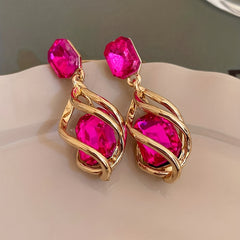 Twisted Cage Design With Shiny Rhinestone Decor Dangle Earrings Alloy Jewelry Banquet Accessories Pick A Color U Prefer