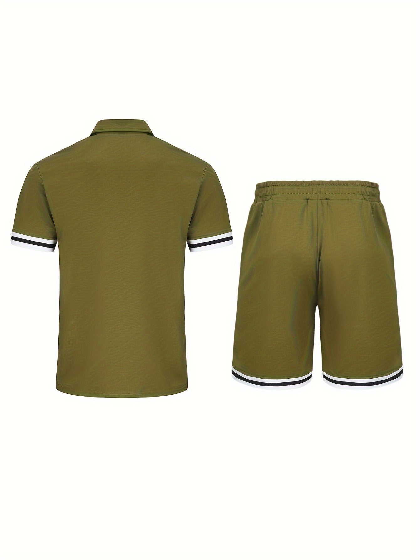 2pcs Mens Summer Fashion Short Sleeve Lapel Golf T-Shirt and Shorts Set - Breathable, Slight Stretch, Regular Fit, Solid Color, Drawstring Waist - Perfect for Tennis, Golf, Commercial Entertainment and Casual Occasions