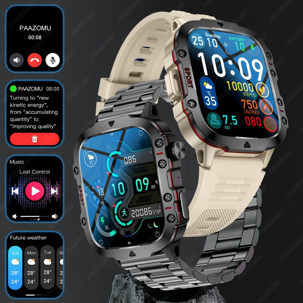 New Rugged Smart Watch Men Wireless Call IP68 Waterproof Sport Fitness AI Voice Outdoor Smartwatch For Mobile Phones