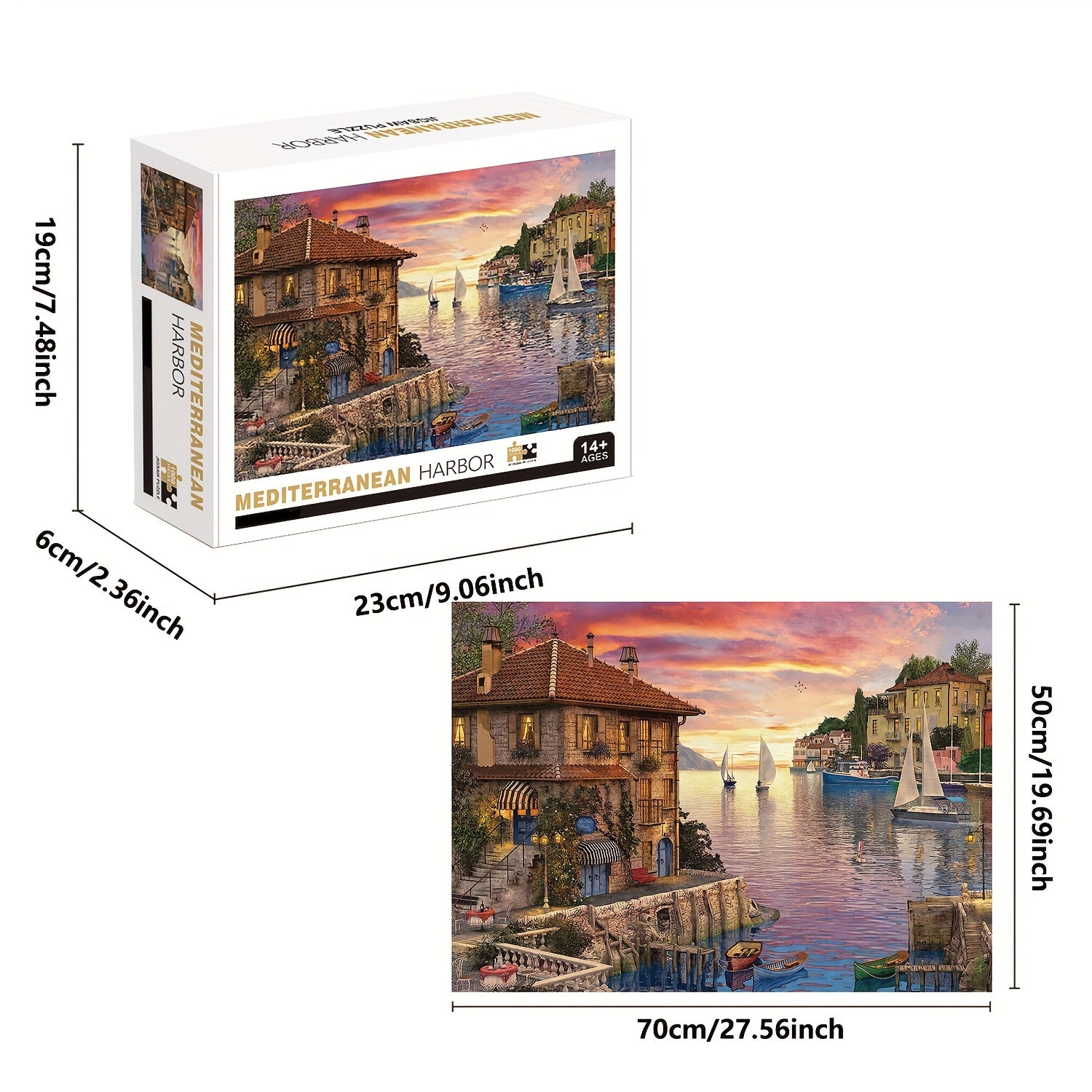 1000pcs Mediterranean Harbor Puzzle, Thick And Durable Seamless Jigsaw Puzzle For Adults Fun Family Challenging Puzzle For Birthday, Christmas, Halloween, Thanksgiving, Easter