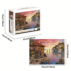 1000pcs Mediterranean Harbor Puzzle, Thick And Durable Seamless Jigsaw Puzzle For Adults Fun Family Challenging Puzzle For Birthday, Christmas, Halloween, Thanksgiving, Easter