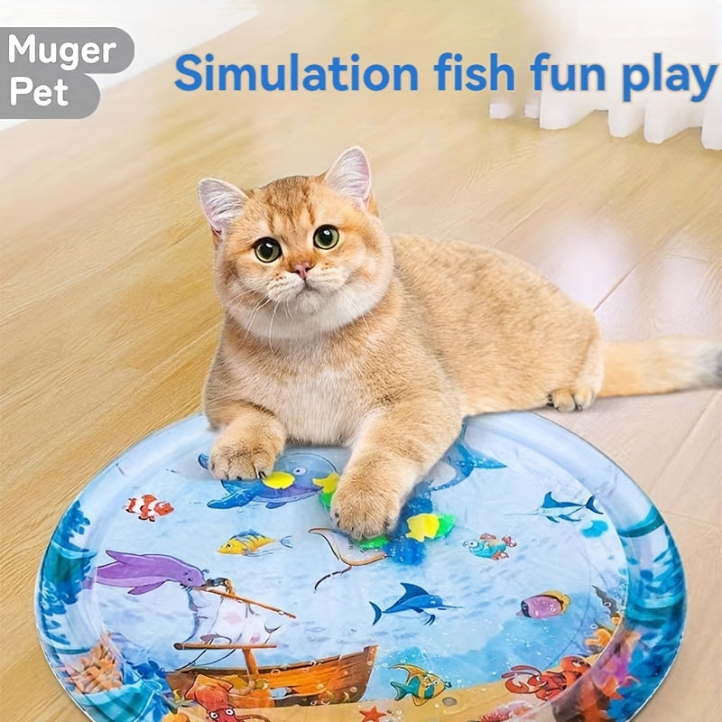 Interactive Cat Water Mat, PVC Material, Floating Fish Design, Self-Cleaning, And Air Pump Included, Perfect For Indoor Cat Play And Stress Relief