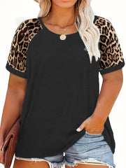 Plus Size Leopard Print T-Shirt - Relaxed Fit for Ultimate Comfort, Classic Crew Neck Design, Short Sleeves for Warm Weather - Designed for Plus Size Women, Part of Our Womens Clothing Collection