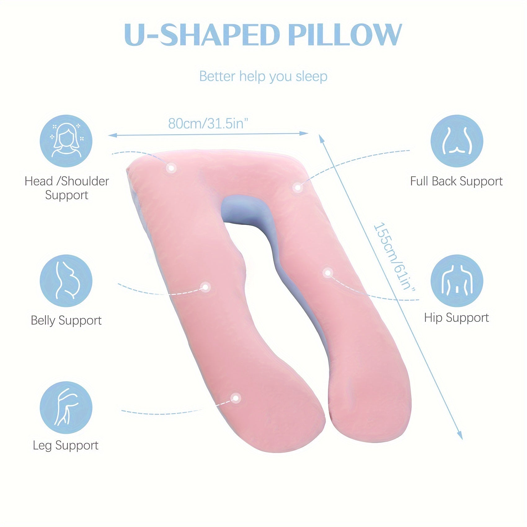 Pregnancy Pillow for Sleeping, U Shaped Pillow, Large pillow, Maternity Body Pillow, Pink