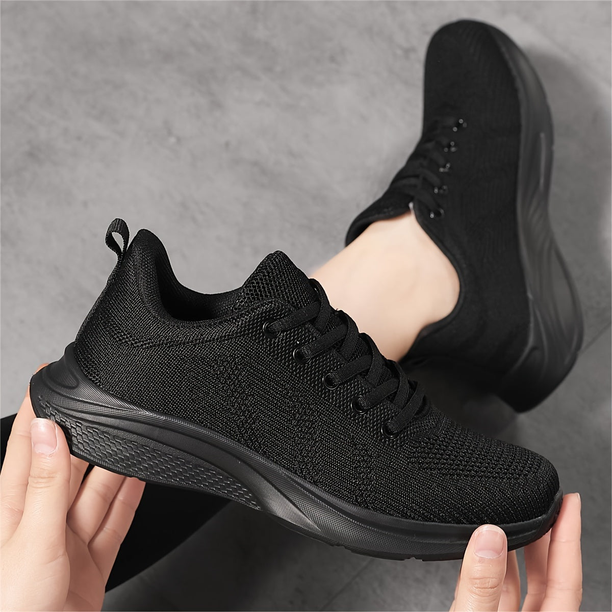 Women's Knitted Running Sneakers, Breathable Low Top Walking Sports Shoes, Casual Outdoor Gym Fitness Trainers