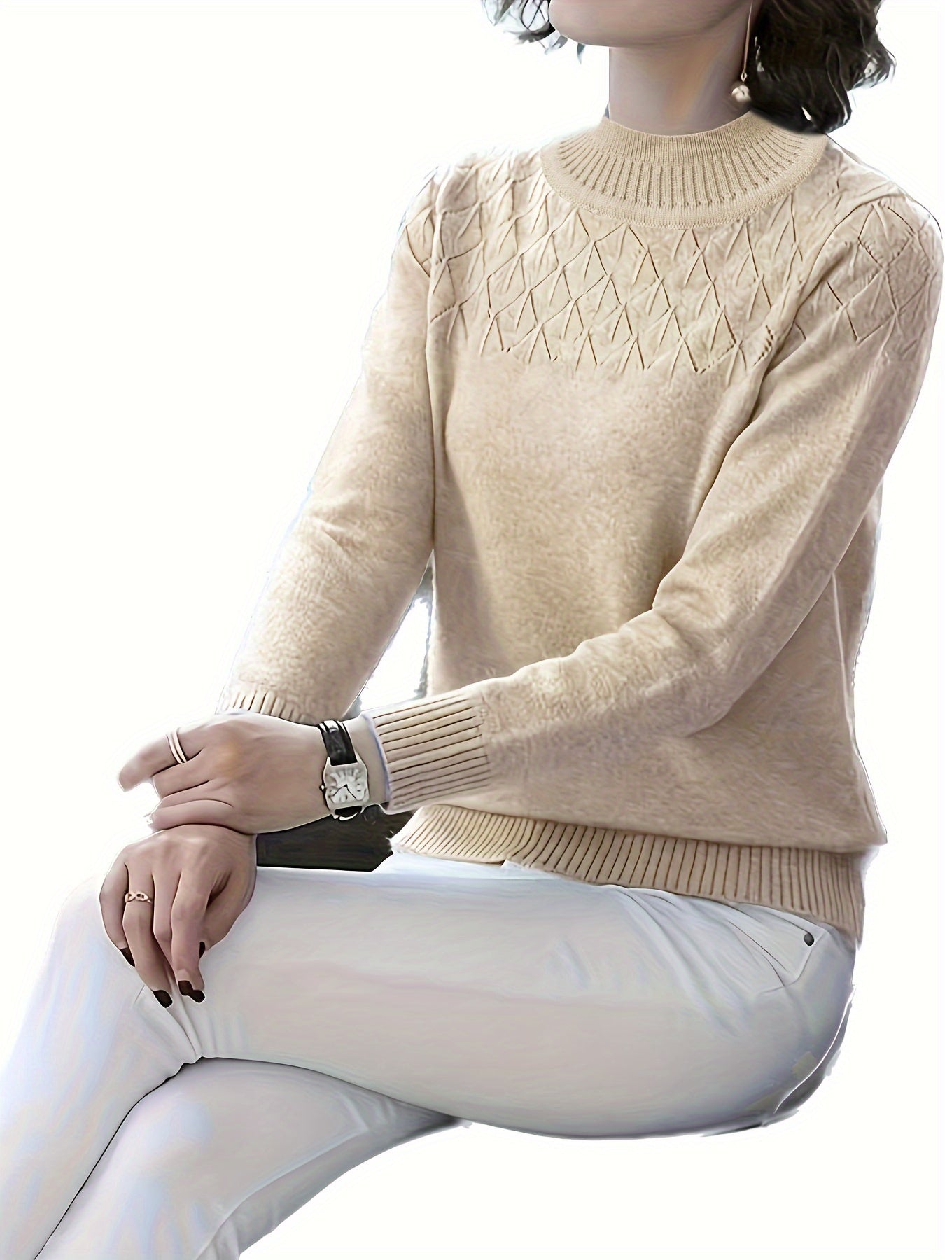 Chic Womens Long Sleeve Mock Neck Sweater - Refined Fall & Spring Wear - Elegant Casual Style for Versatile Styling