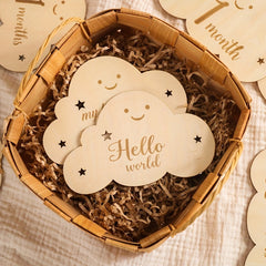 8pcs/set Creative Cloud Milestone Cards, Wooden Milestone Birth Sign, Photography Milestone Card, First Year Growth Card, Pregnancy Journey Milestone Markers For Photo Props