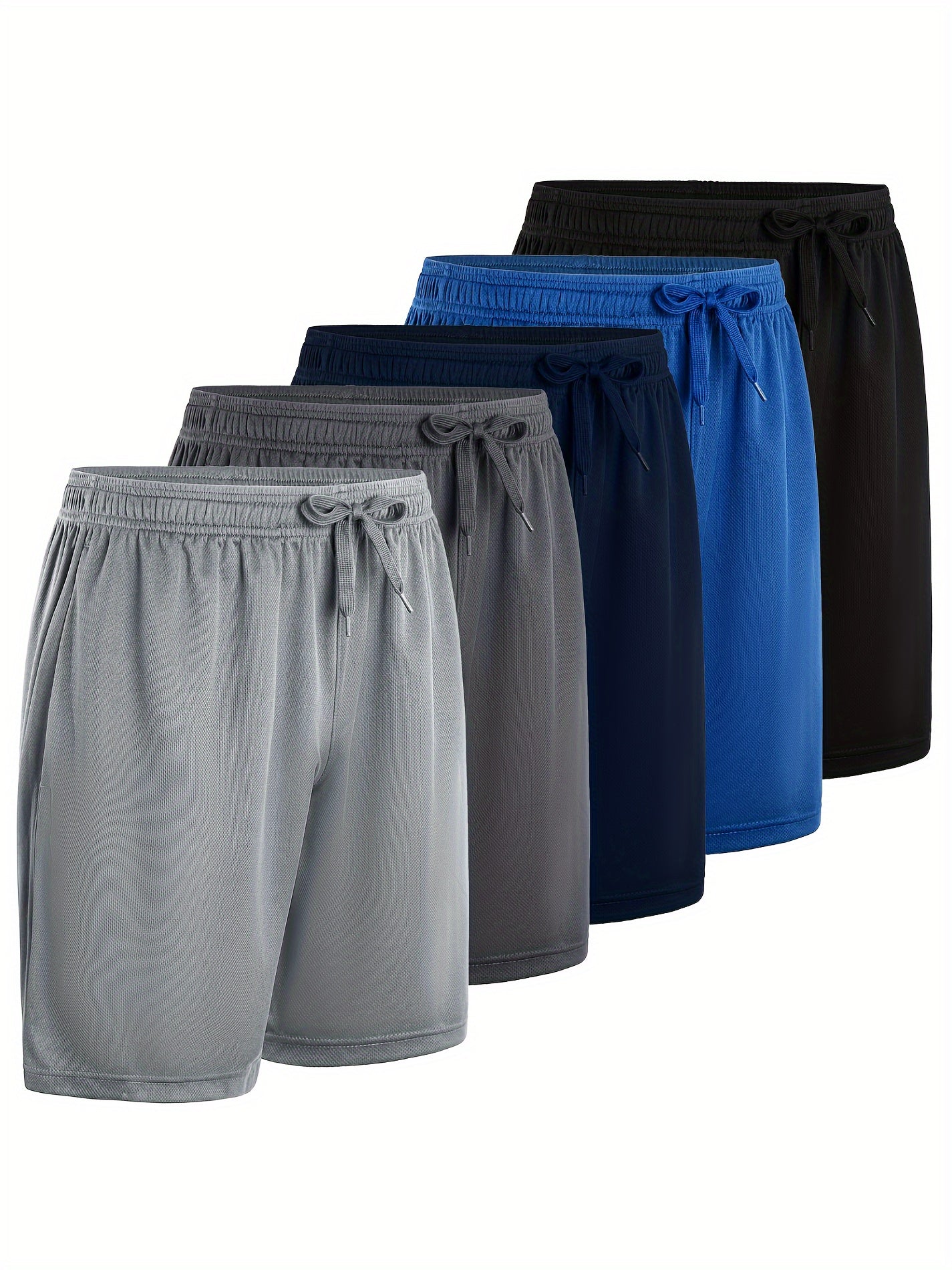 5-Pack Mens Solid Color Athletic Shorts - Elastic Drawstring, Pockets, Ultra-Lightweight & Comfortable for Summer Workouts and Fitness