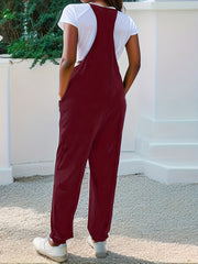 Plus Size Solid Color Overall Jumpsuit, Casual Pockets Overall Jumpsuit For Spring & Summer, Women's Plus Size Clothing