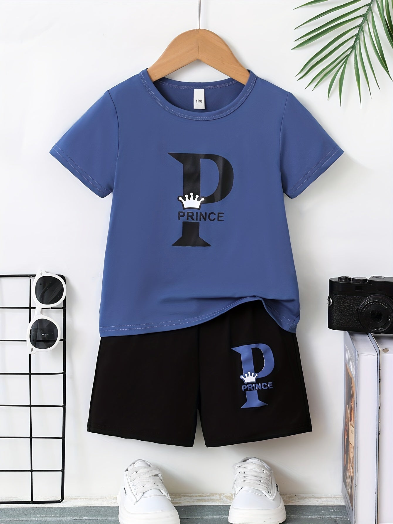 2pcs Boys Casual PRINCE Letter Graphic Print Short Sleeve T-shirt & Shorts Set, Comfy Summer Boys Clothes