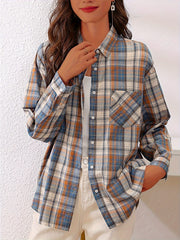 Button Up Plaid Shirt, Casual Pocket Shirt, Women's Clothing