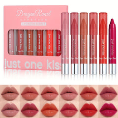 6pcs/set Glossy Lipstick Easy To Color Lipstick Pigmented Moisturizing Rotating Lip Gloss Lipstick Pen Nude Brown Red Pinkly Lipstick Lip Liner For Women's Daily Makeup