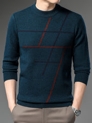 Mens Ultra-Soft Cable Stripe Knit Sweater - Comfortable & Stylish Casual Pullover - High Stretch, Crew Neck, Breathable - Perfect All-Match Fall Winter Wardrobe Essential