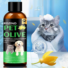 Natural Olive Essence Pet 3-in-1 Shampoo, Hair Care And Bath Gel, Mild And Clean, Soothe The Skin, Make The Fur Shiny, Safe And Healthy, Common For Cats And Dogs