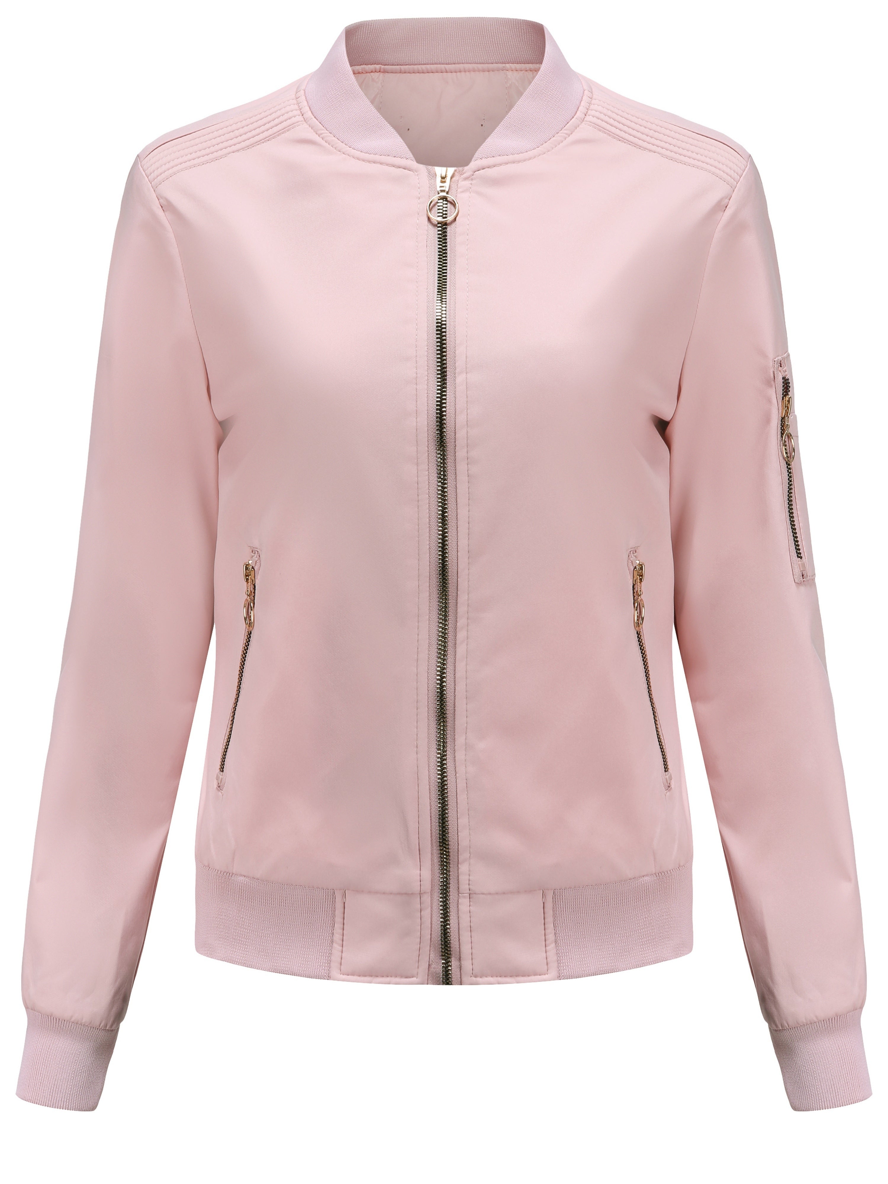 Solid Color Zipper Front Simple Jacket, Casual Long Sleeve Jacket For Fall & Winter, Women's Clothing