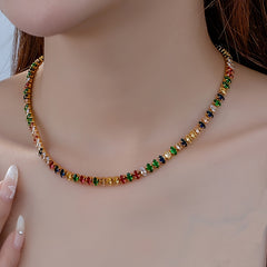 Boho Colorful Zircon Necklace Elegant 18K Gold Plated Necklace Vintage Collarbone Chain For Women