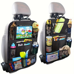 Seat Back Storage Bag Featuring Cup Holder & Foot Mat - Durable Polyester, Ideal For Travel & Essentials