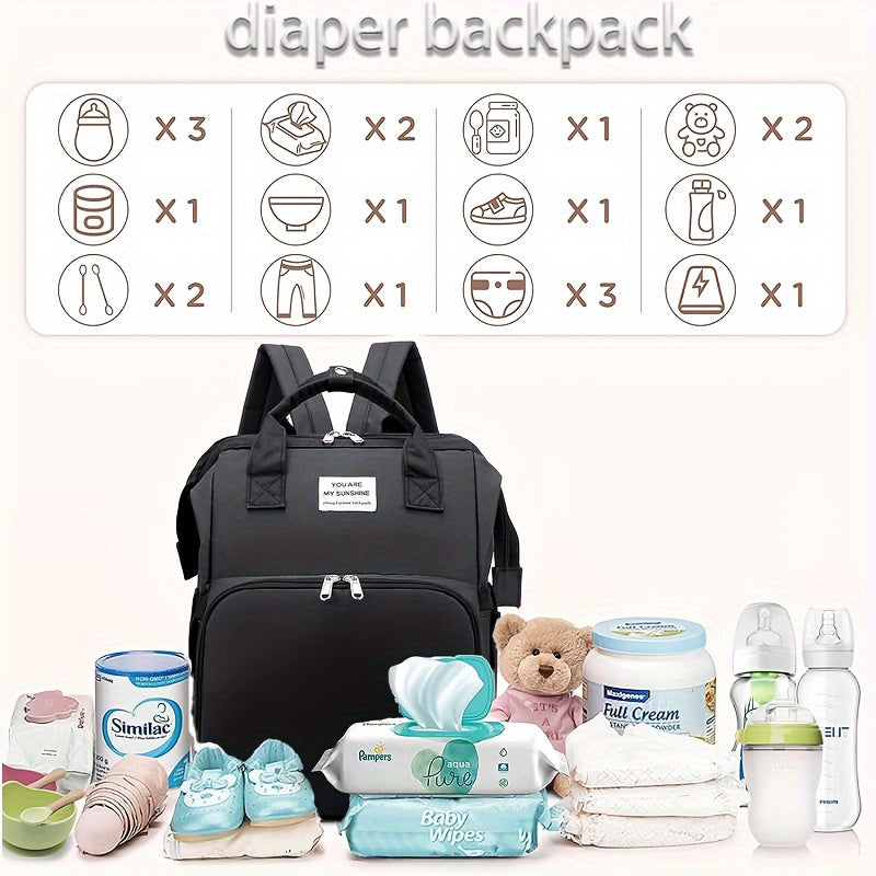 1pc PU Leather Diaper Backpack with Changing Pad – Waterproof Travel Satchel for Women, Large Capacity, 14+ Pockets, Durable & Stylish Mother's Bag – Ideal for Christmas, Halloween, Thanksgiving Gifts