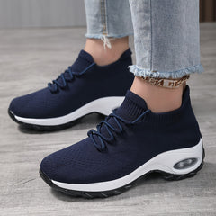 Womens Fashionable Chunky Knit Sneakers - Breathable & Comfortable - Stylish Lace-Up Design - Ideal for Casual, Outdoor & Sport - Lightweight & Durable