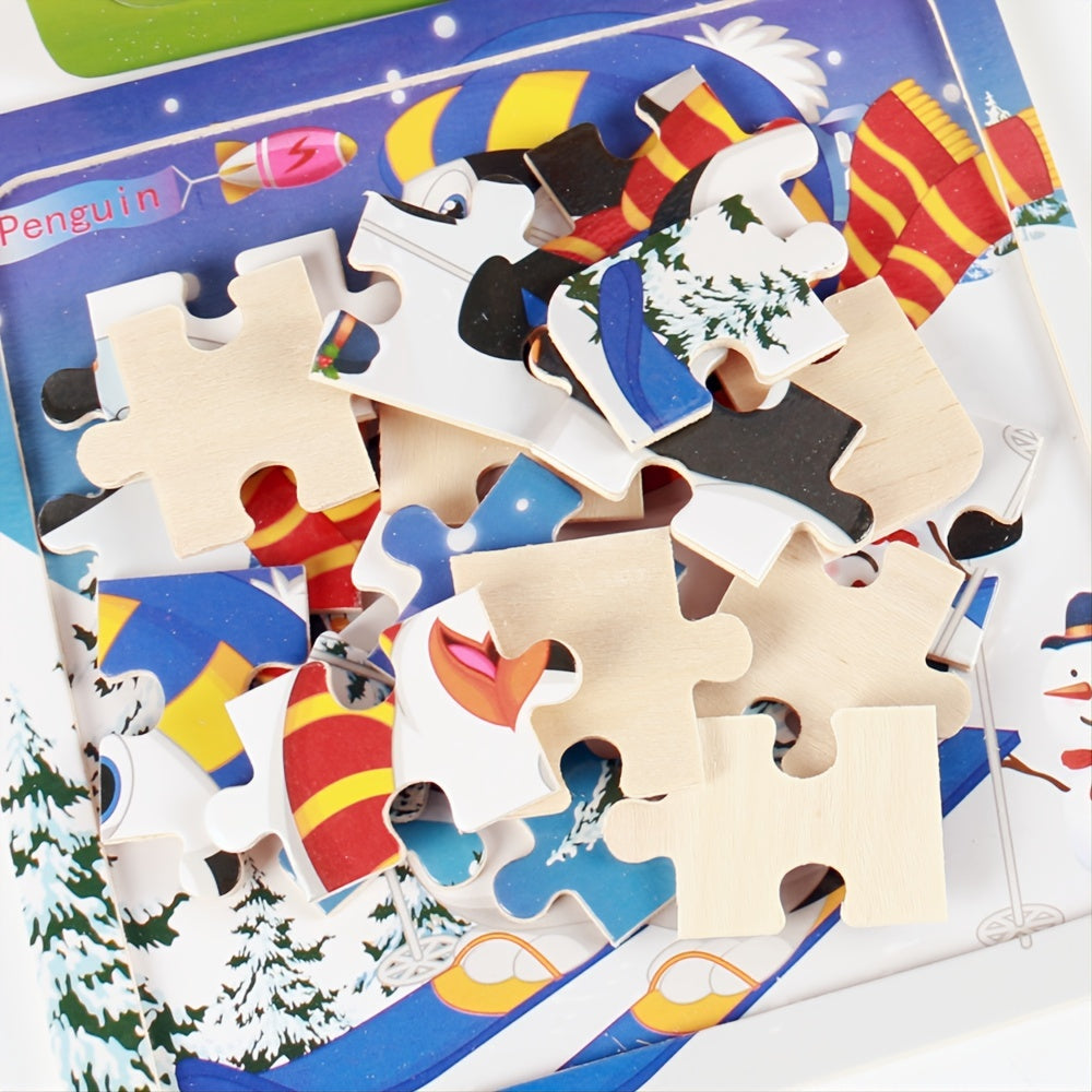 Diikamiiok 5.79in/14.7cm 20pcs/pack Wooden Puzzle Cartoon Animals Car Letter Number Pattern Jigsaw Puzzles Game, Kids Educational Learning Toys Halloween, Christmas Gift, Thanksgiving Day Gift