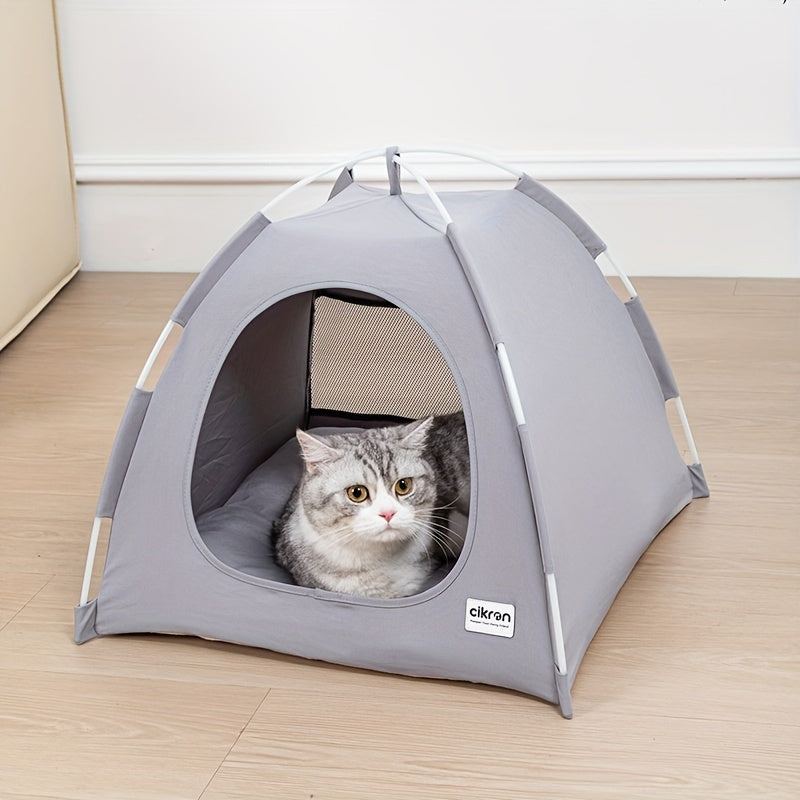 Classic Style Polyester Fiber Cat Tent - Summer Pet House Nest with Cool Sleeping Mat for Comfortable Indoor Cat and Dog Bed - Suitable for All Seasons Use