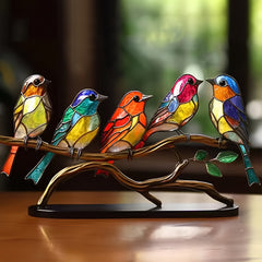 Stained Glass Style Bird Tree Branch Desktop Decor, Lifelike Metal Bird Tree Branch Decoration, Double-Sided Colorful Hummingbird Craft Sculpture, Essential Bedroom Ornament, Suitable As A Gift For Bird Enthusiasts.