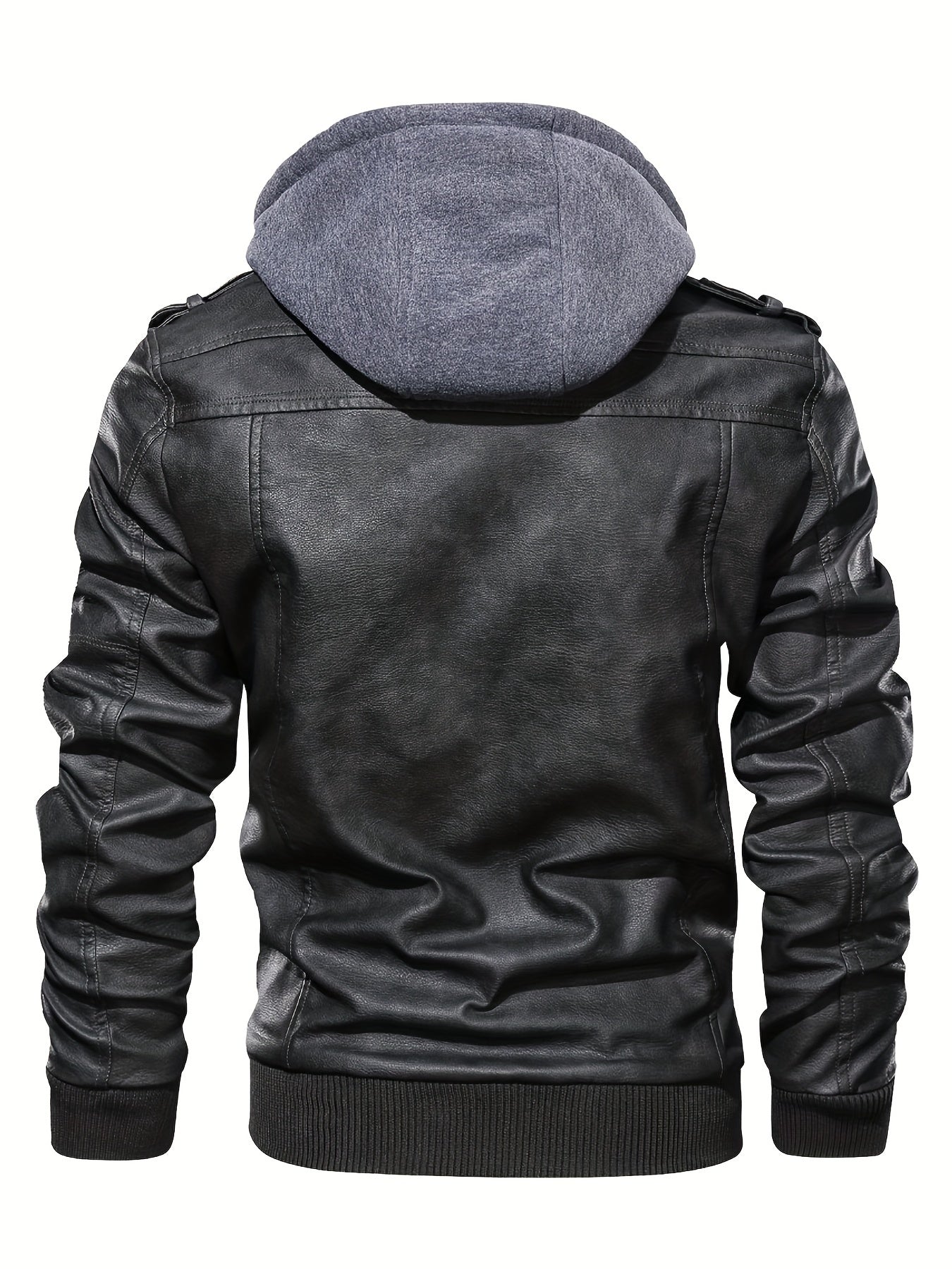 Mens Fashionable Hooded Jacket - Faux Leather, Utility Pockets, Versatile for All Seasons