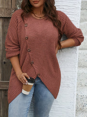 Plus Size Asymmetrical Hem Sweater, Casual Long Sleeve Crew Neck Sweater For Fall & Winter, Women's Plus Size Clothing