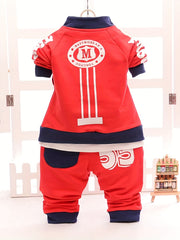 3pcs Children's Cotton Long-sleeved Suit, Baby Boy Trendy Casual Zipper Coat & Round Neck T-shirt & Trousers Set, Party Clothes